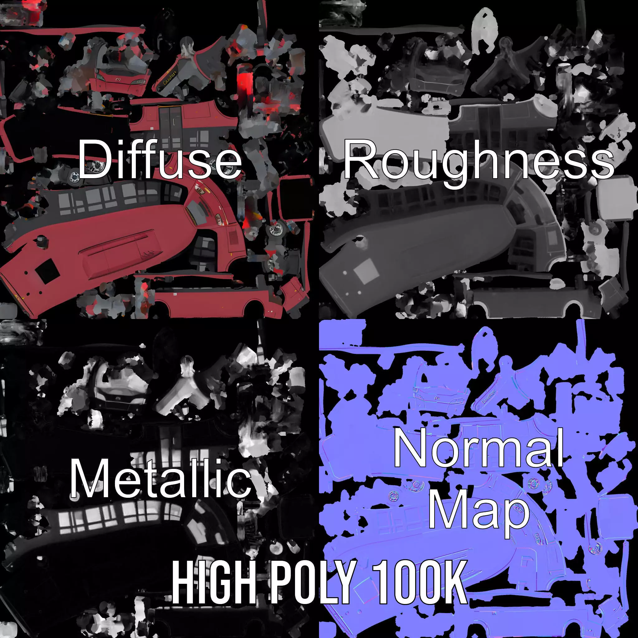 Crimson Bus model pack Low-poly 3D model_3