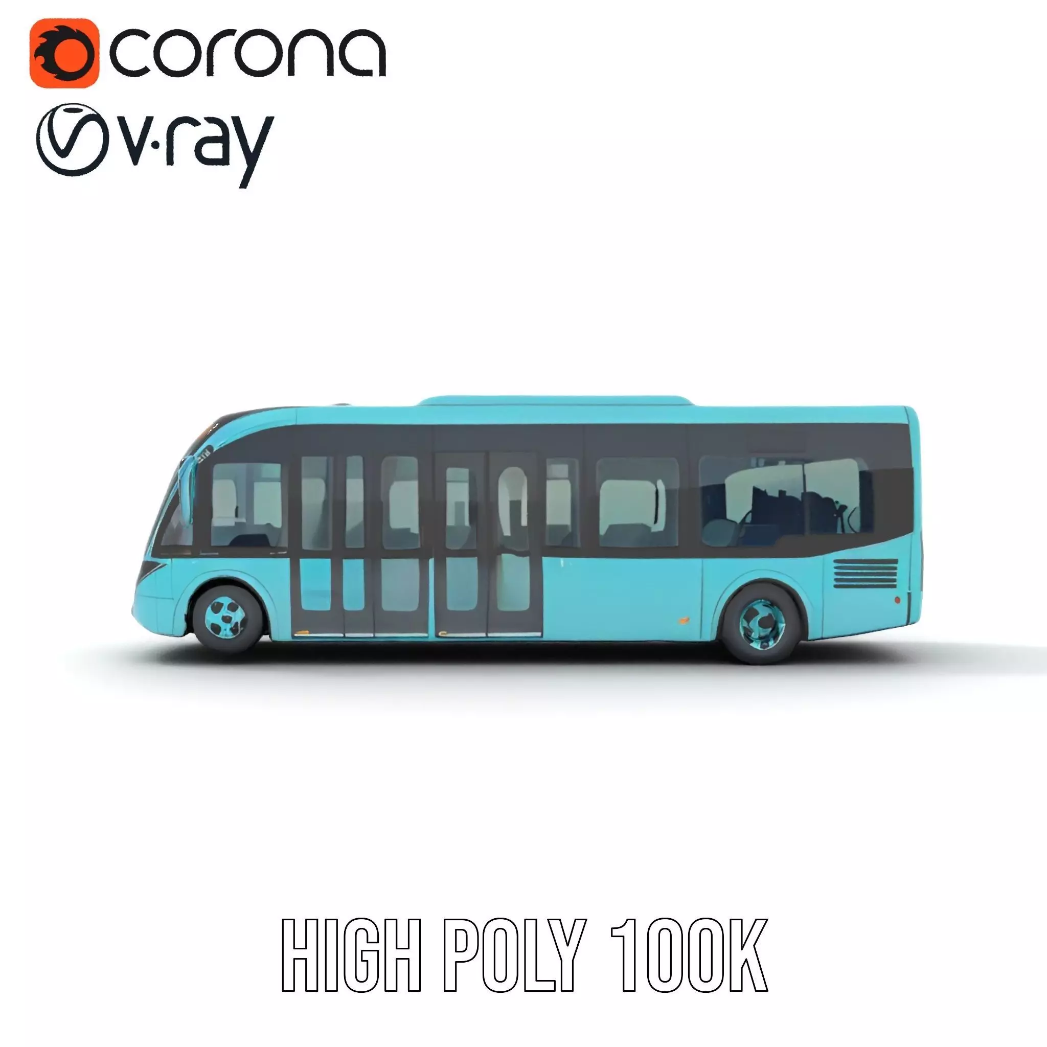 Teal City Bus model pack Low-poly 3D model_15