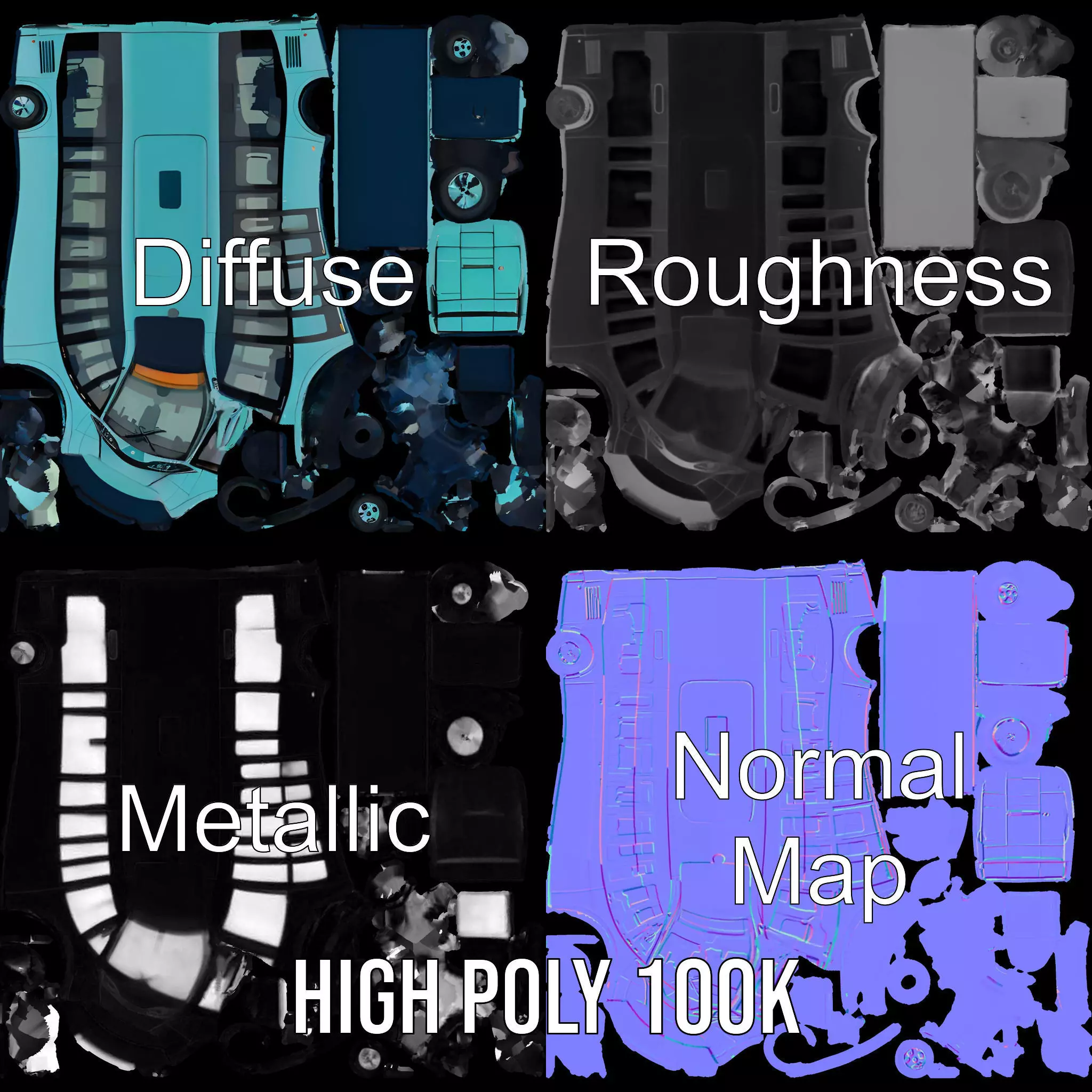 Teal City Bus model pack Low-poly 3D model_3