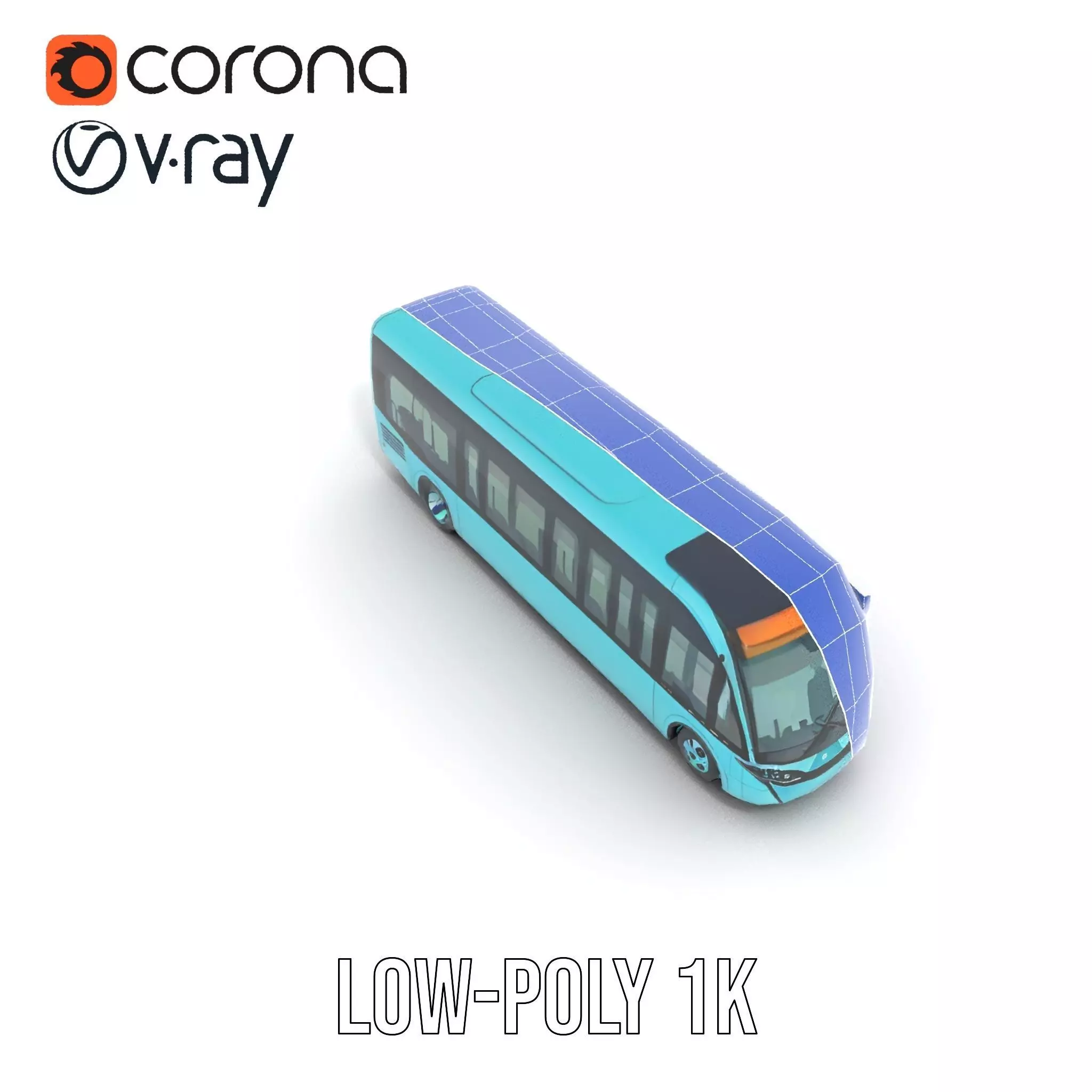 Teal City Bus model pack Low-poly 3D model_25