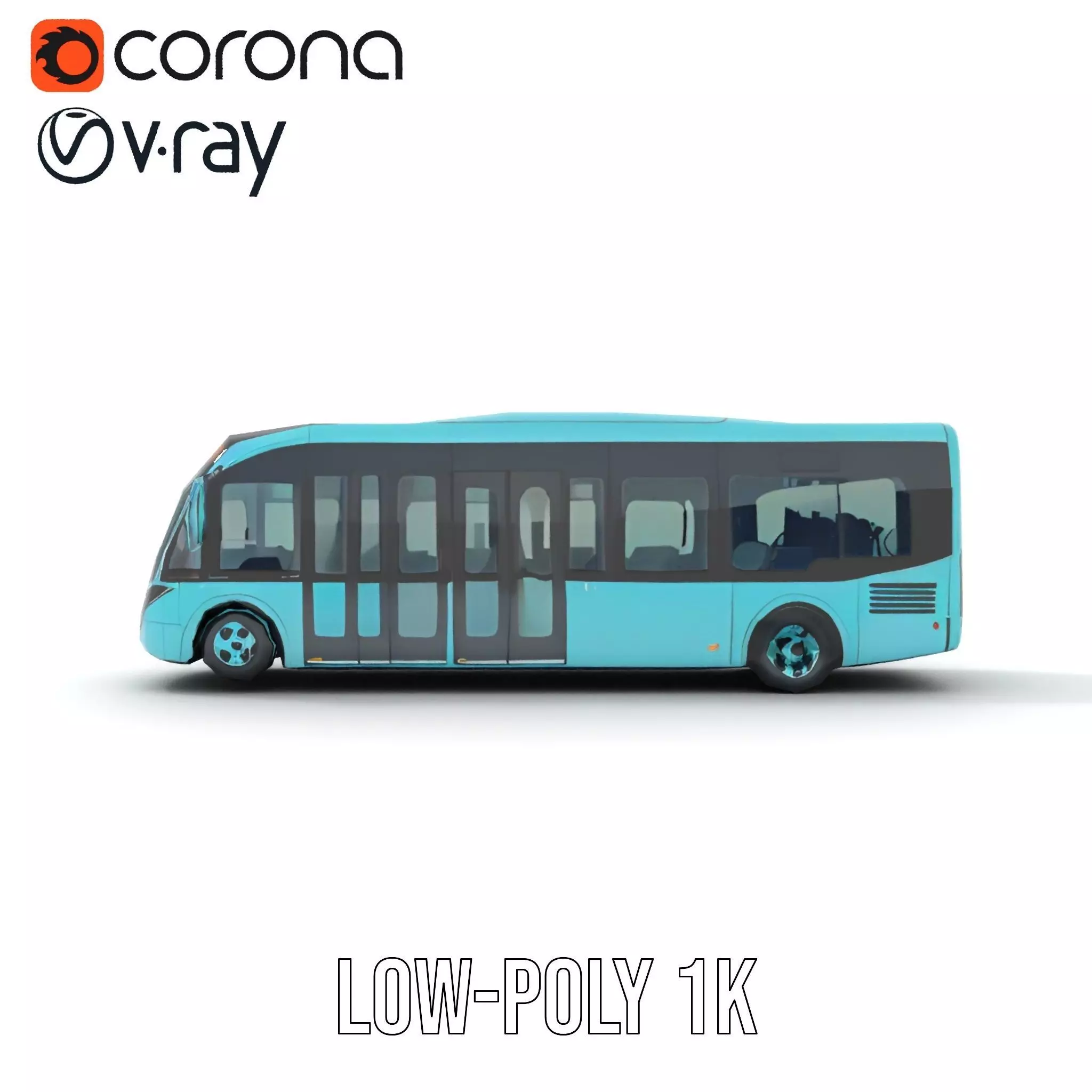 Teal City Bus model pack Low-poly 3D model_17