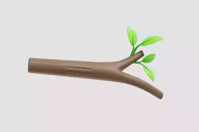 Cartoon Tree Branch  With Leaves Low-poly 3D model