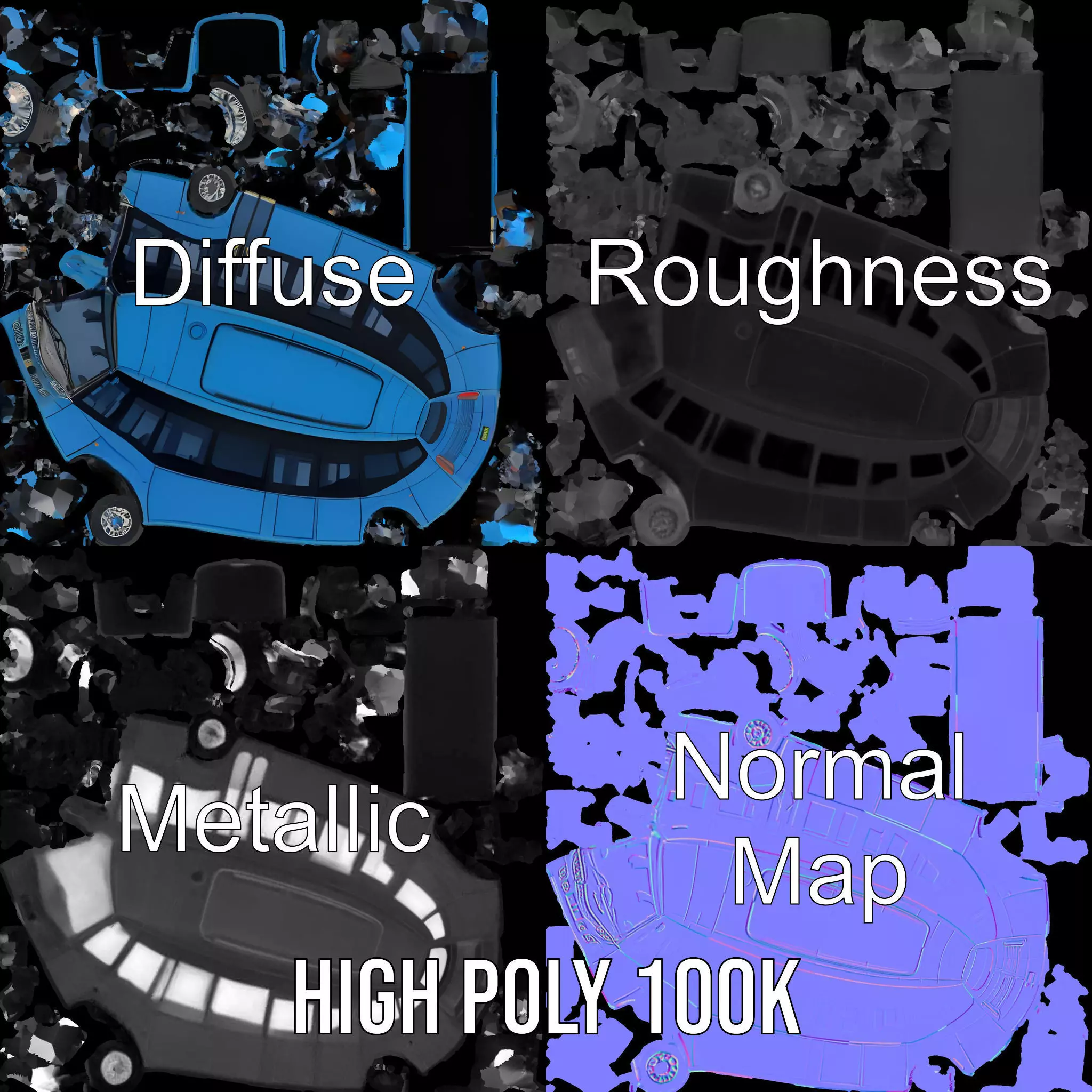 Blue Urban Bus model pack Low-poly 3D model_3