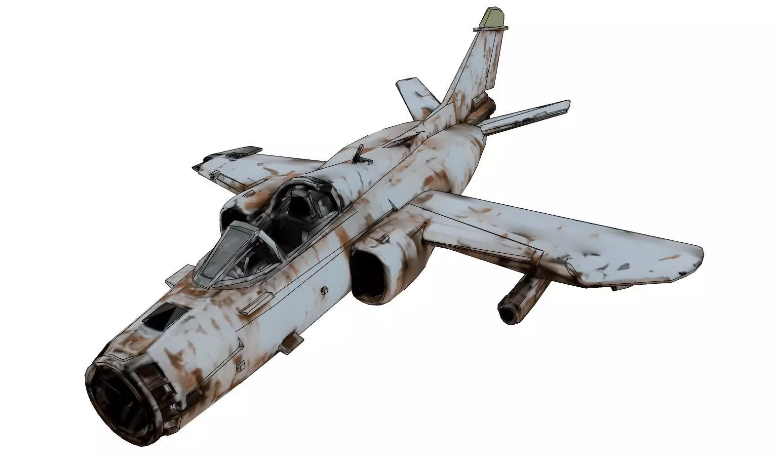 Rusty old fighter in wreckage 3D model