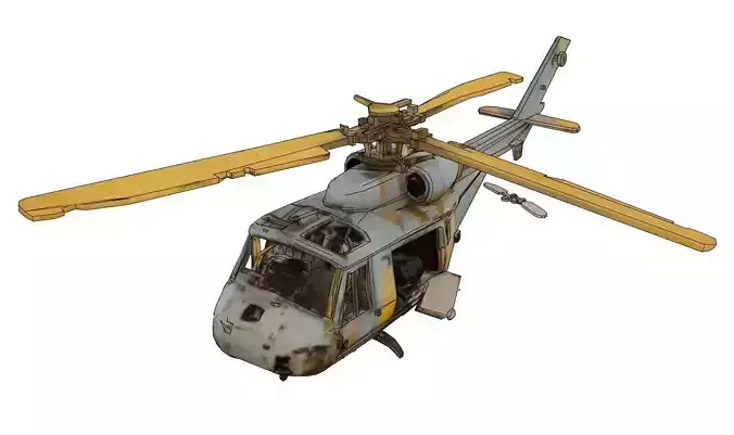 Rusty old helicopter in wreckage