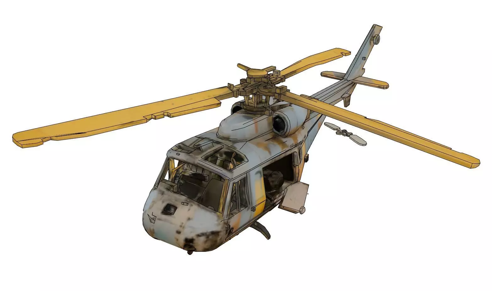 Rusty old helicopter in wreckage 3D model