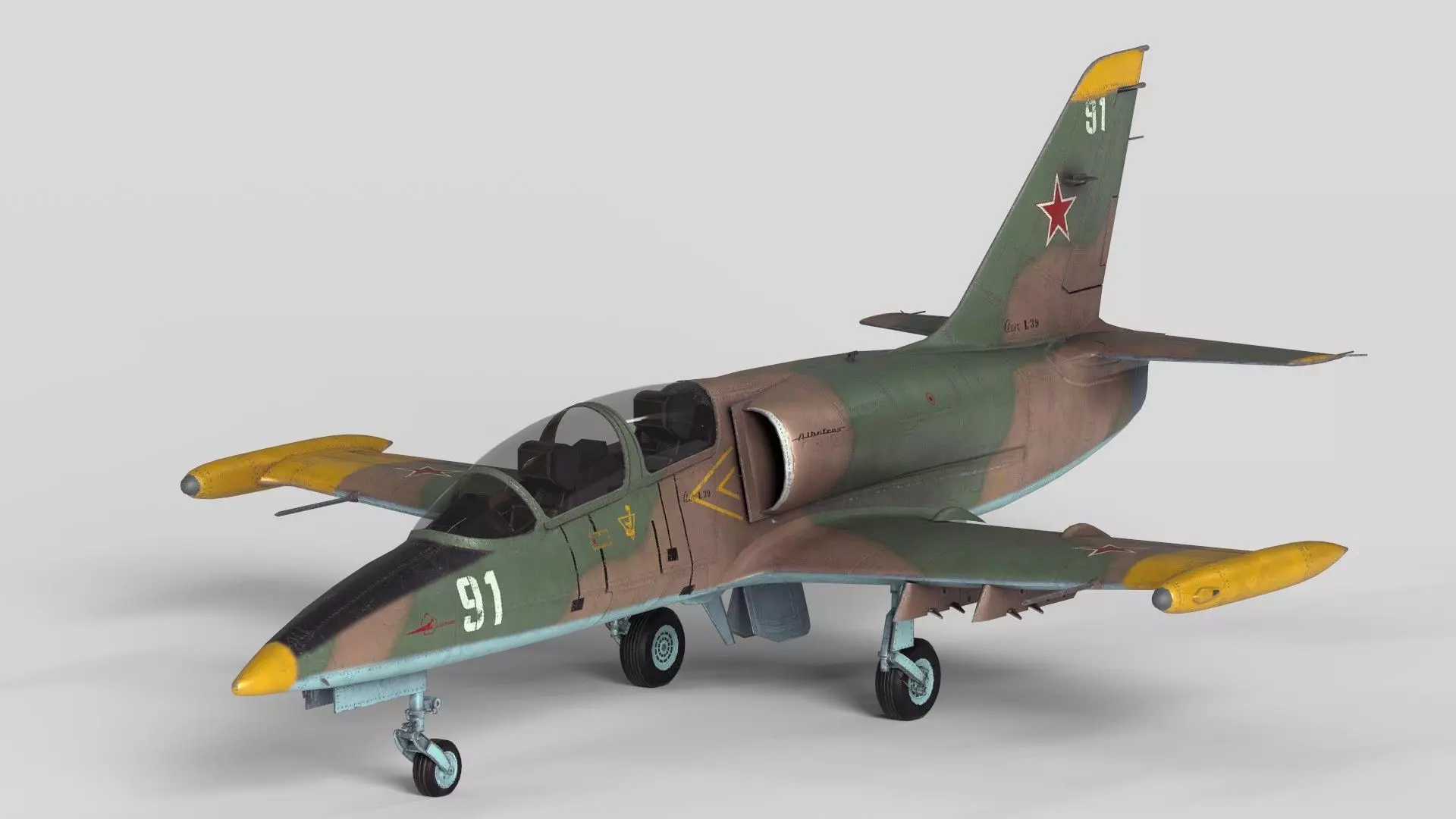 Low Poly Soviet L-39 Albatros Jet Trainer Game Ready 3D Model Low-poly 3D model_3