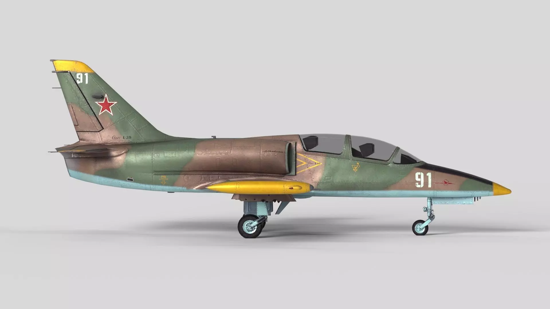 Low Poly Soviet L-39 Albatros Jet Trainer Game Ready 3D Model Low-poly 3D model_5