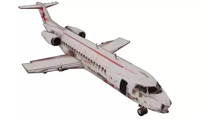 Wrecked civil aircraft among ruins