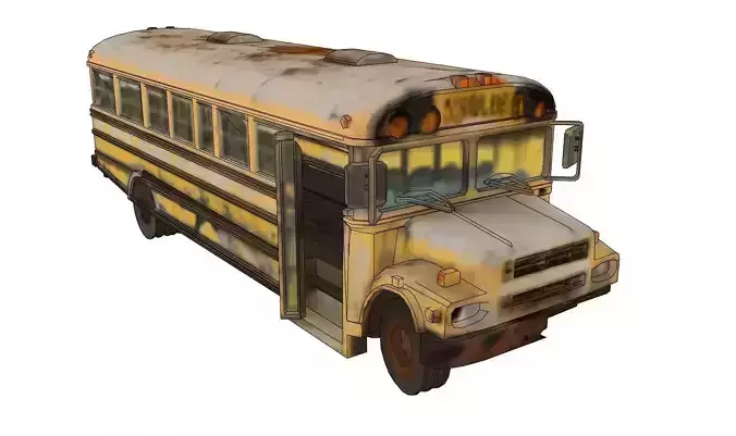 Rusty old school bus 3D model