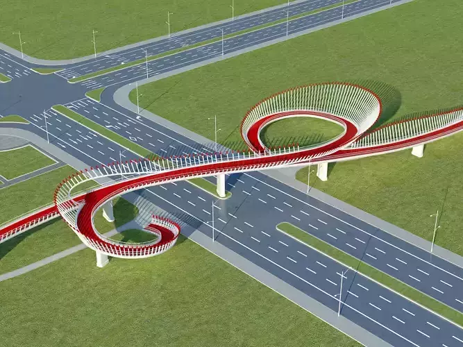 Modern curved pedestrian bridge 3D model