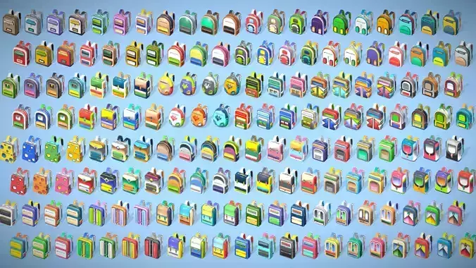 168 Stylized Backpack Cartoon Lowpoly Urban Bags Low-poly 3D model