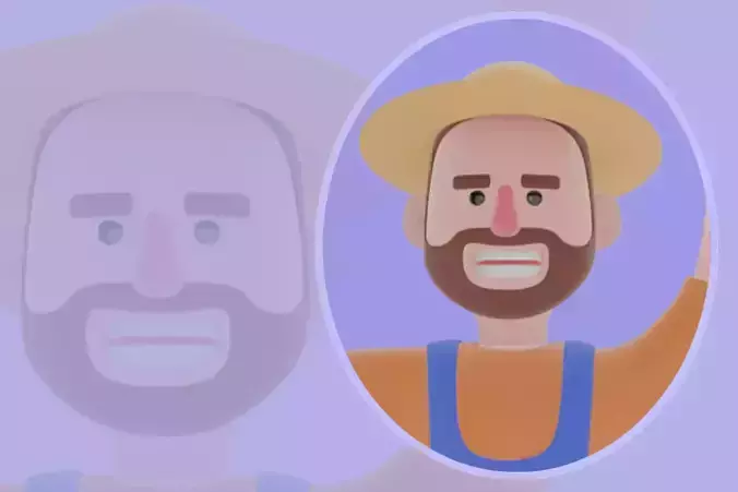 Stylized 3D Farmer Man Character - Cartoon Running with Scythe