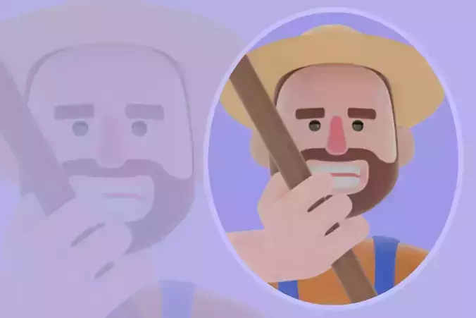 Stylized 3D Farmer Man Character - Cartoon Scythe Ready to Work 