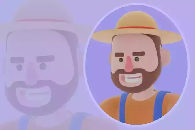 Stylized 3D Angry Farmer Man Character - Cartoon with Pitchfork