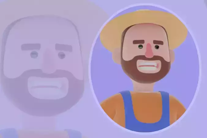 Stylized 3D Happy Farmer Man Character - Cartoon Male Pitchfork 
