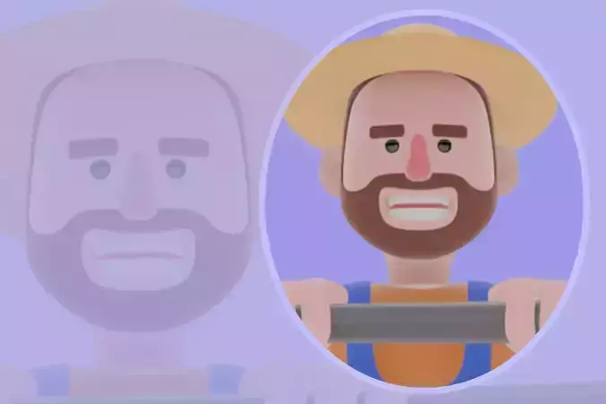 Stylized 3D Energetic Farmer Man Character - Running Pitchfork