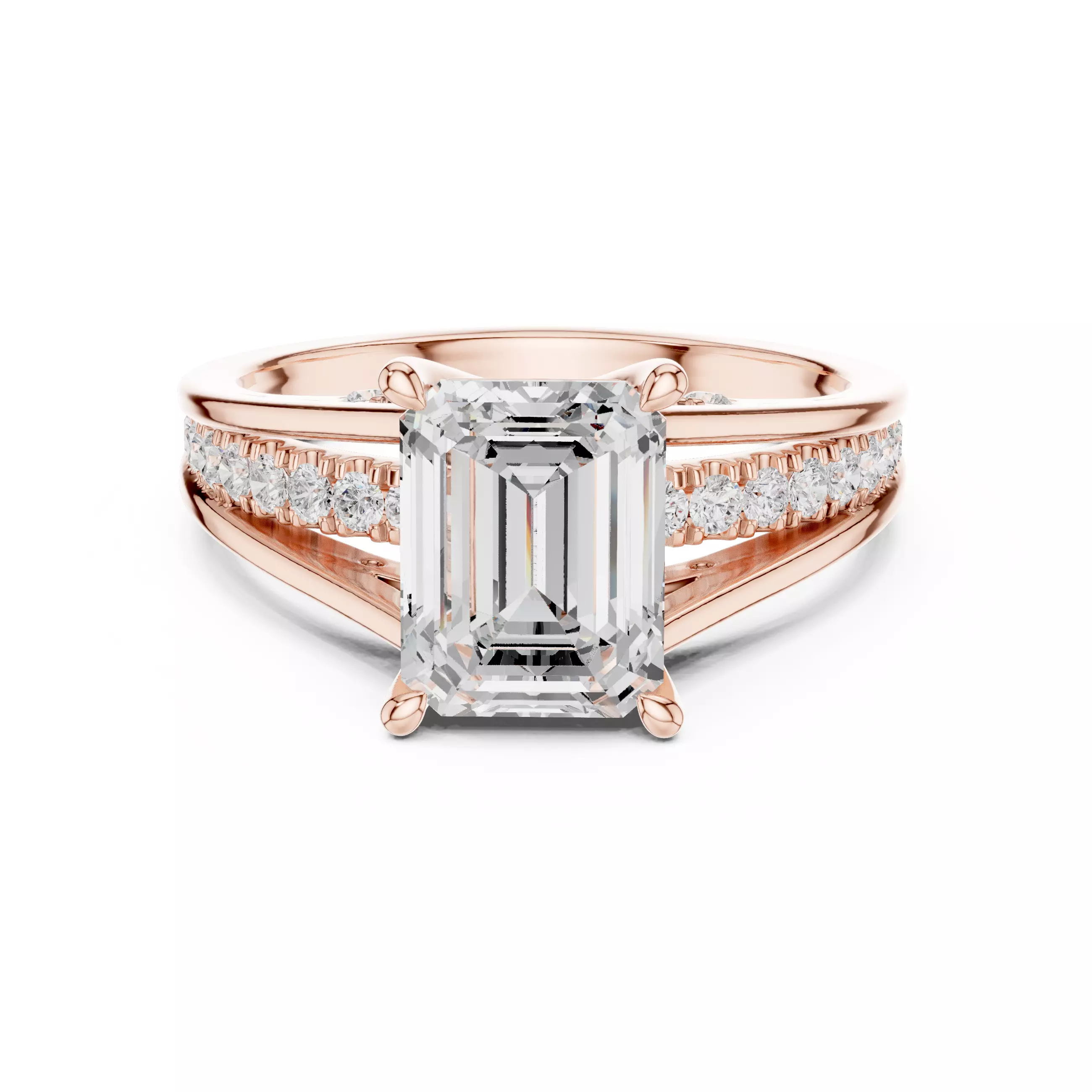 Double Split Shank Emerald Cut Engagement Ring 3DM STL Video 3D print model