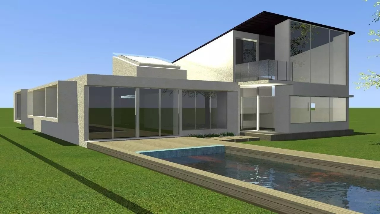 Modelo casa minimalista con piscina Free 3D model