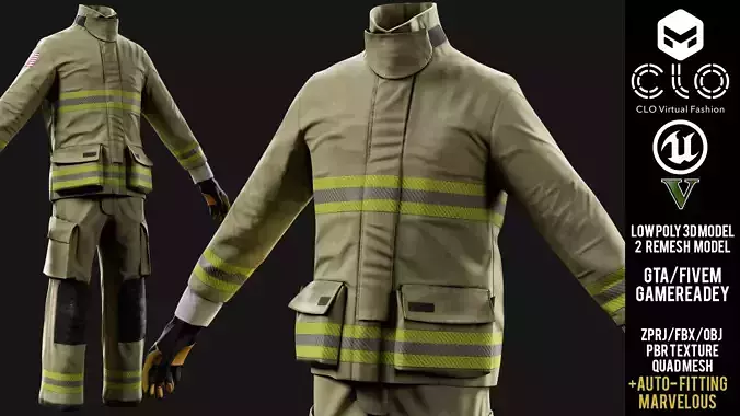 Structural Firefighter Turnout Gear Gloves for GTA V Low-poly 3D model