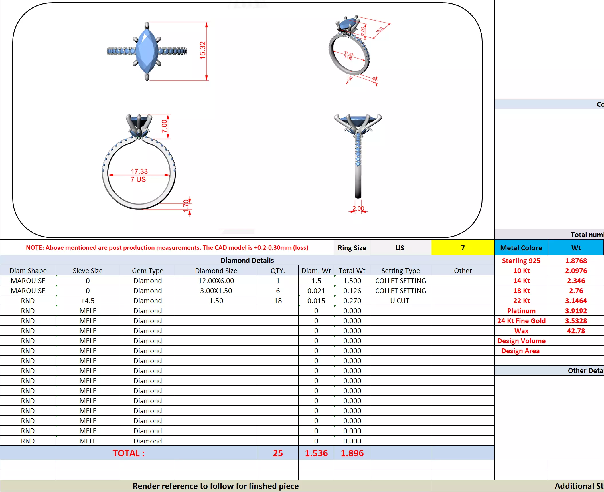 12x6mm Marquise Cut Diamond Engagement Ring 3DM STL Video 3D print model_16