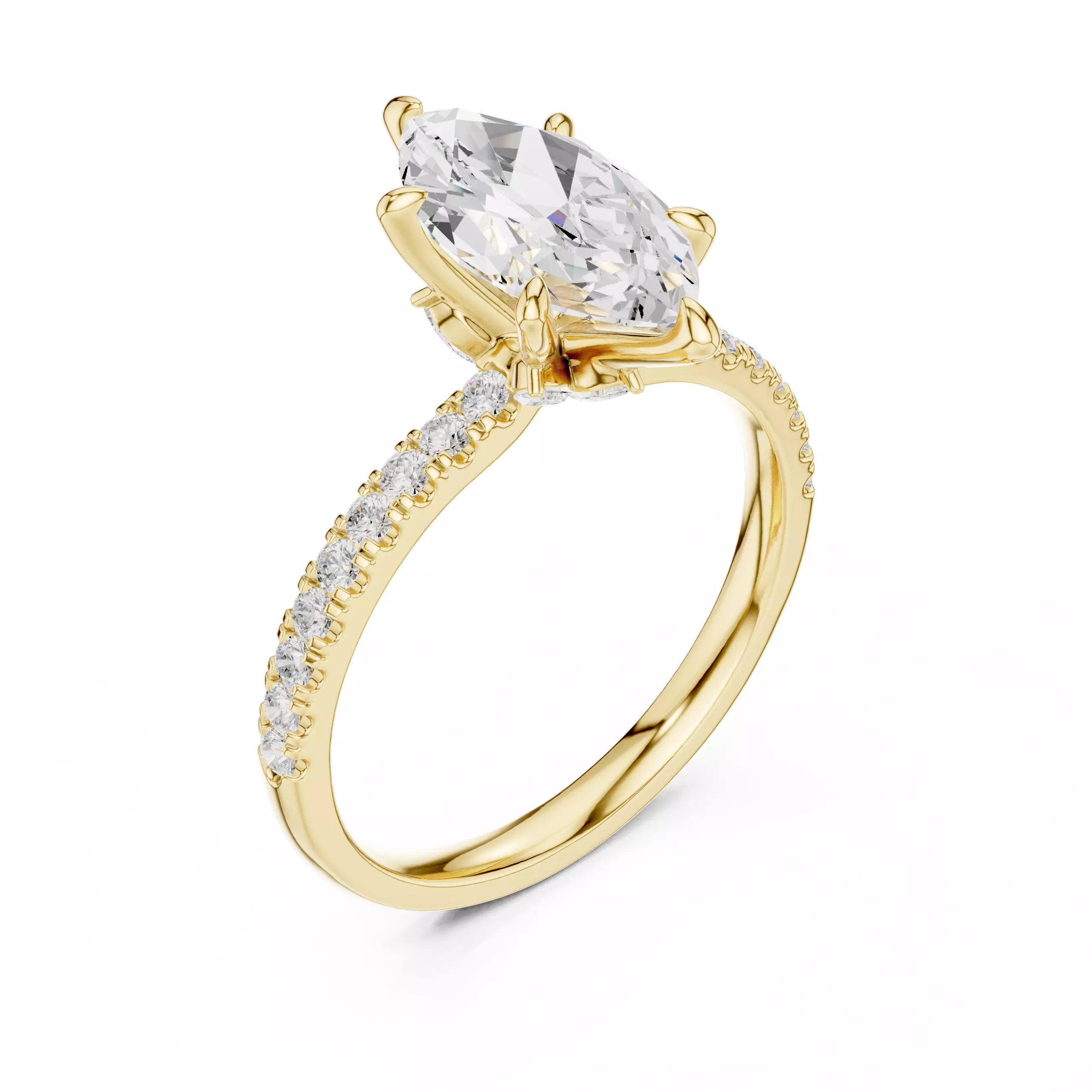 12x6mm Marquise Cut Diamond Engagement Ring 3DM STL Video 3D print model_7