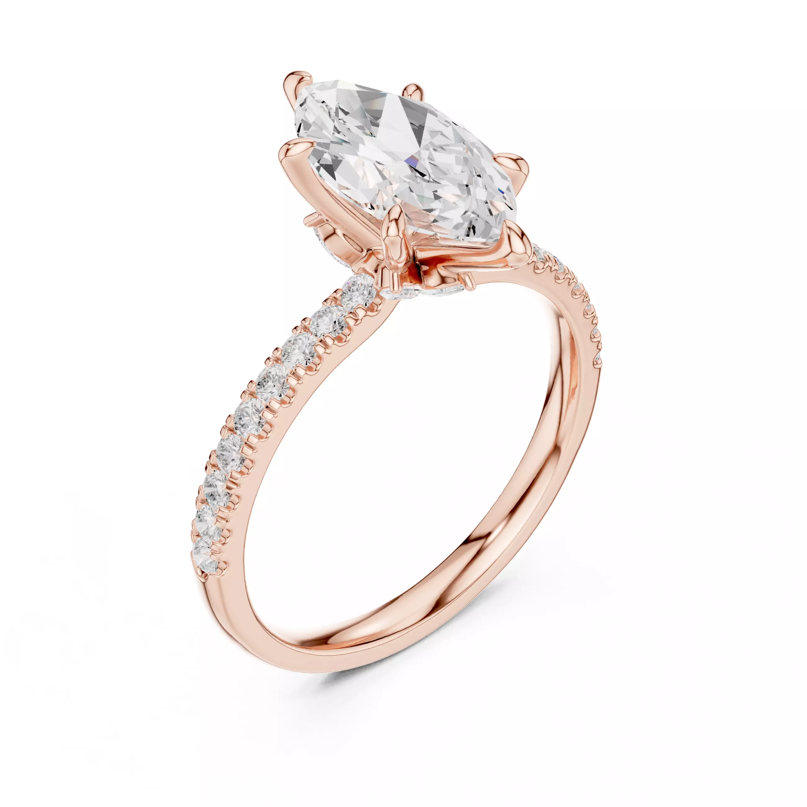 12x6mm Marquise Cut Diamond Engagement Ring 3DM STL Video 3D print model_4