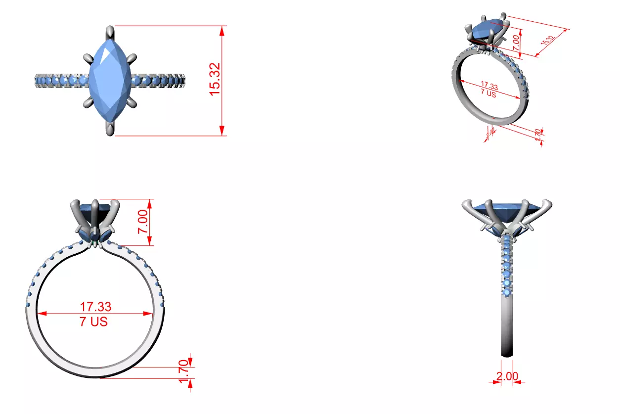 12x6mm Marquise Cut Diamond Engagement Ring 3DM STL Video 3D print model_15