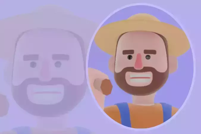 Stylized 3D Farmer Man Character - Male Chopping Tree with Axe 