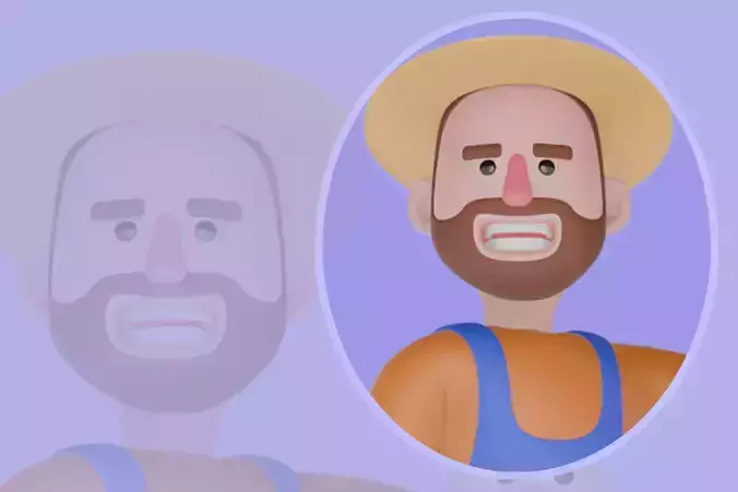 Stylized 3D Farmer Man Character - Running Holding Pitchfork 