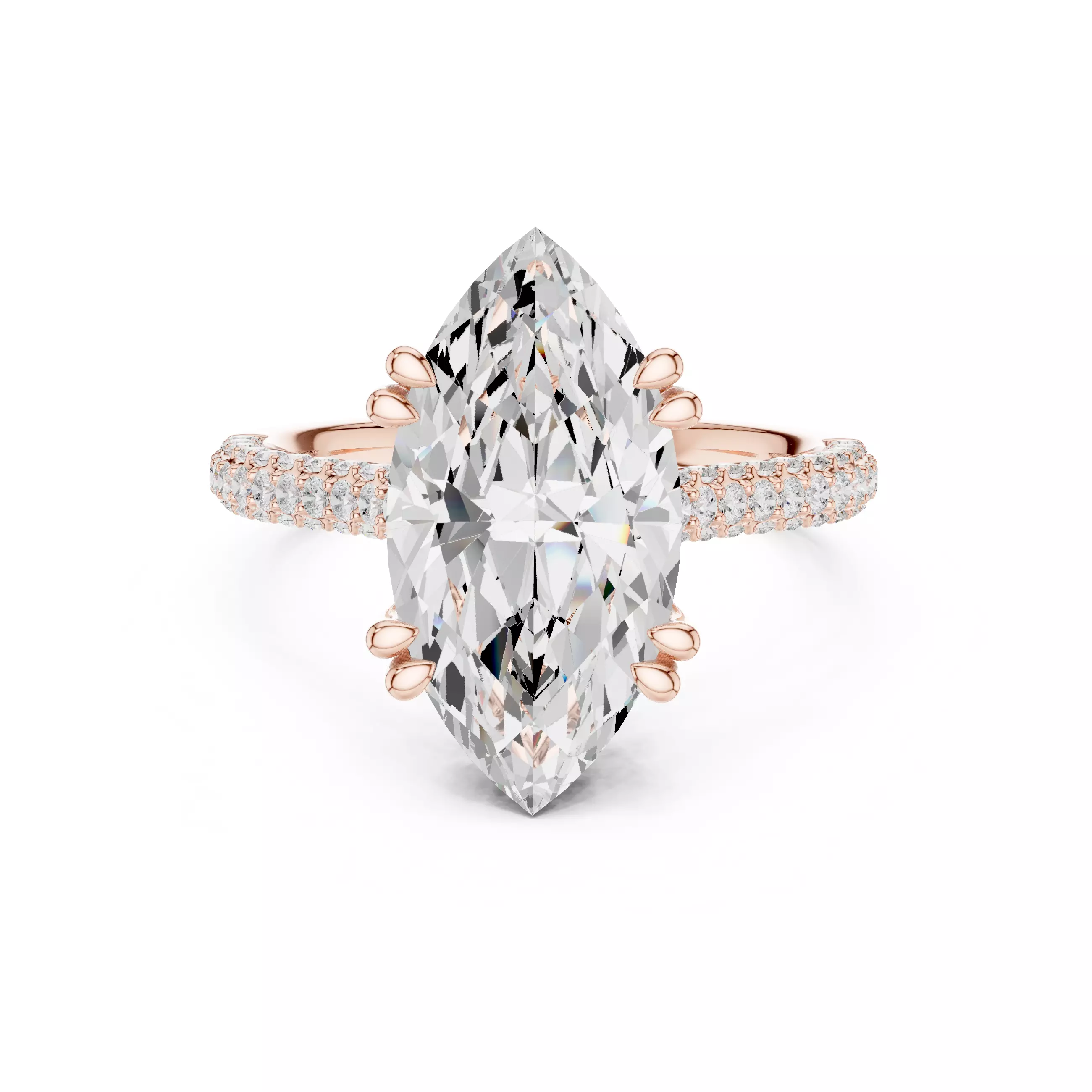 4CT Marquise Cut Three Side Diamond Shank Ring 3DM STL Video 3D print model