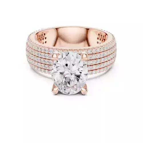 3CT Oval Cut Five Round Diamond Row Band Ring 3DM STL Video