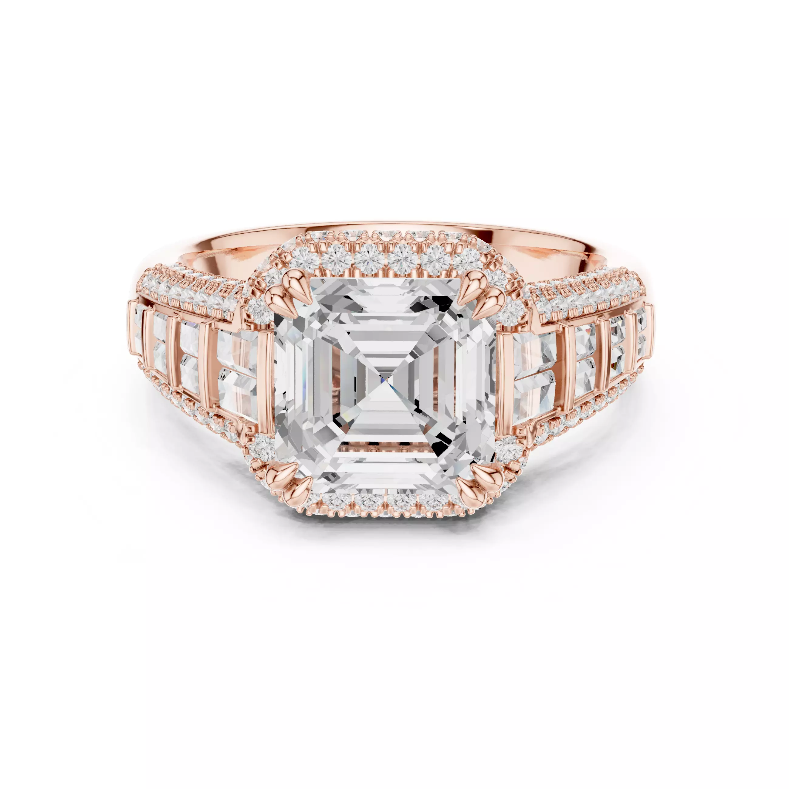 3CT Asscher Cut and Baguette Cut Wedding Ring 3DM STL Video 3D print model_0