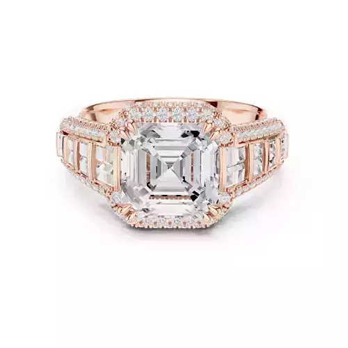3CT Asscher Cut and Baguette Cut Wedding Ring 3DM STL Video 3D print model