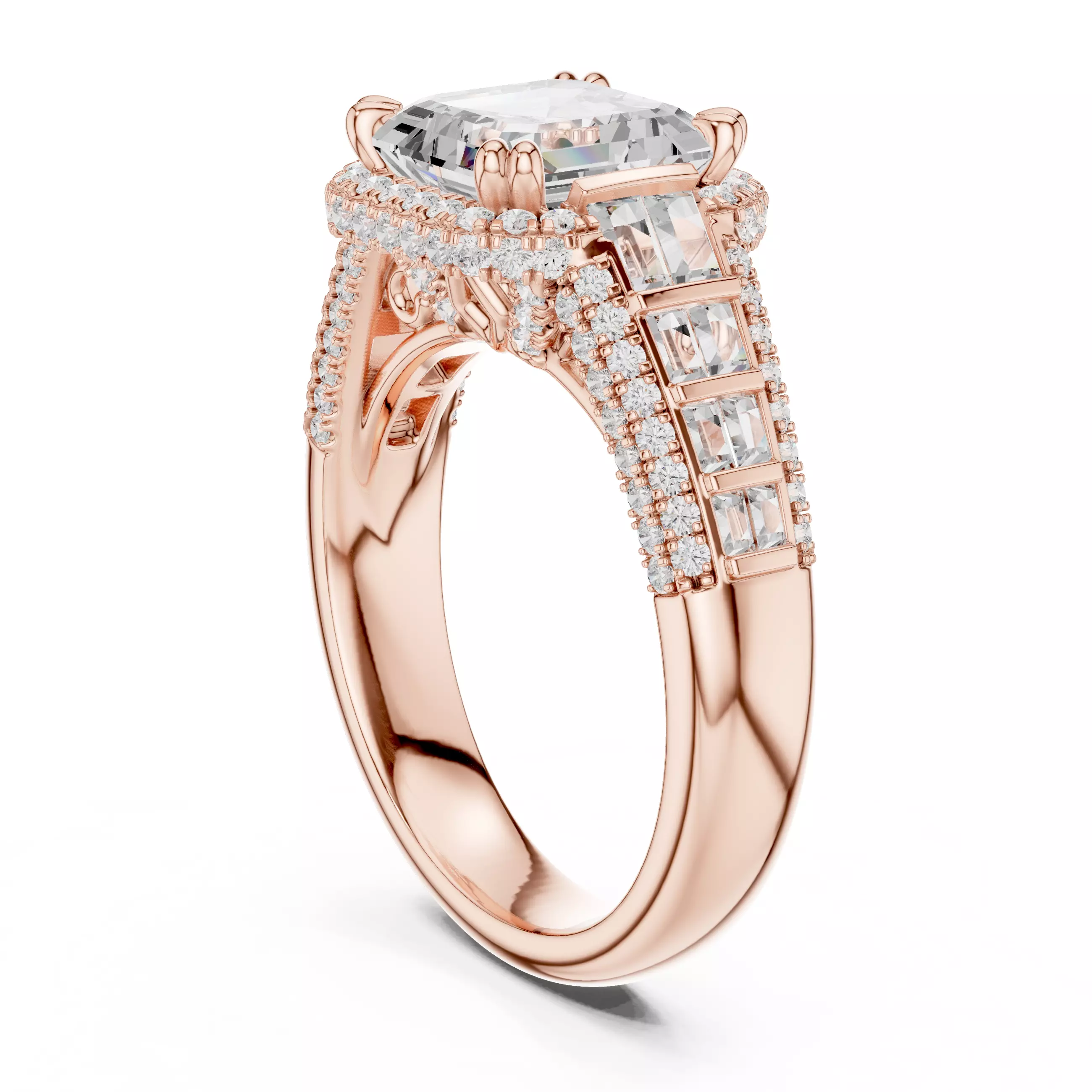 3CT Asscher Cut and Baguette Cut Wedding Ring 3DM STL Video 3D print model_3