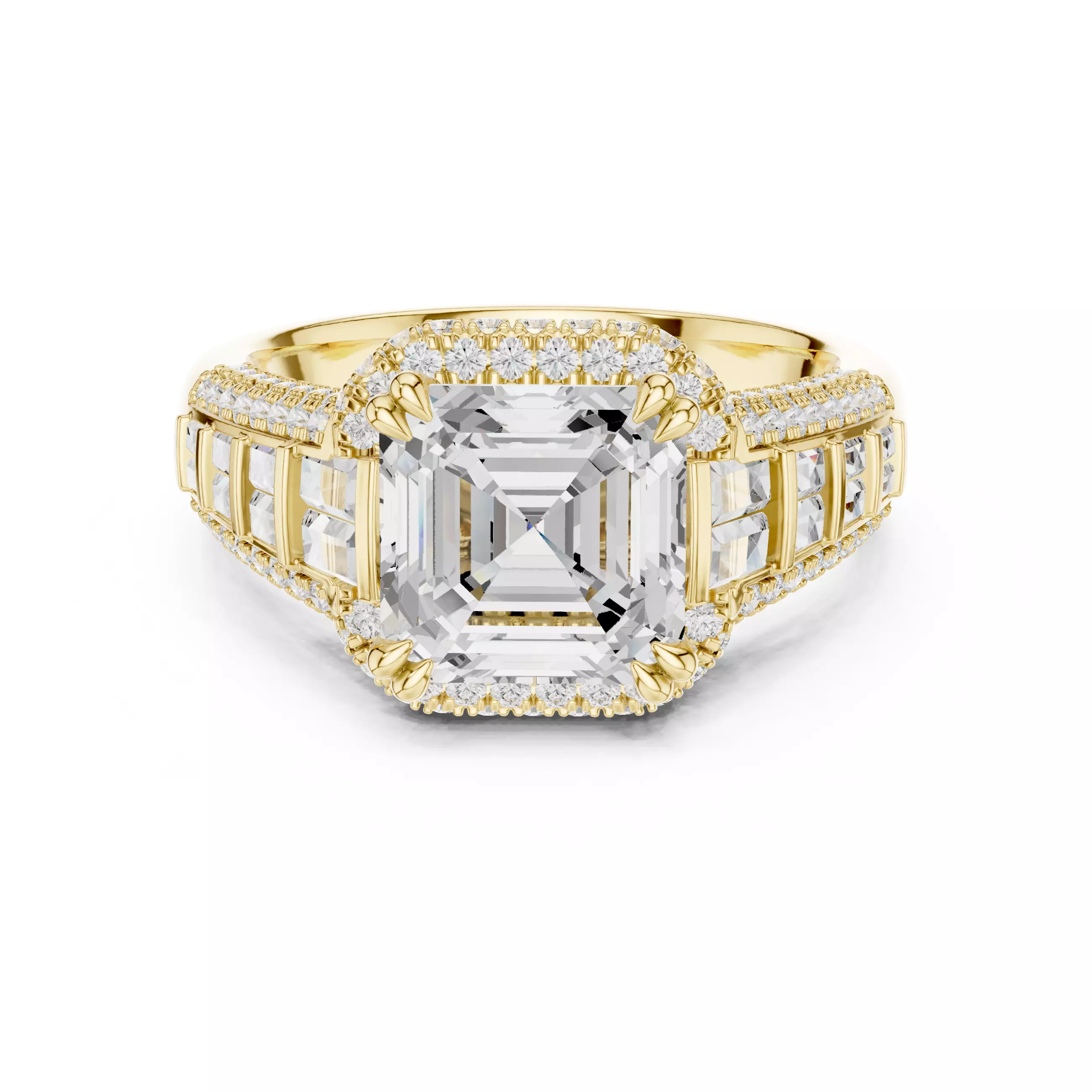 3CT Asscher Cut and Baguette Cut Wedding Ring 3DM STL Video 3D print model_1