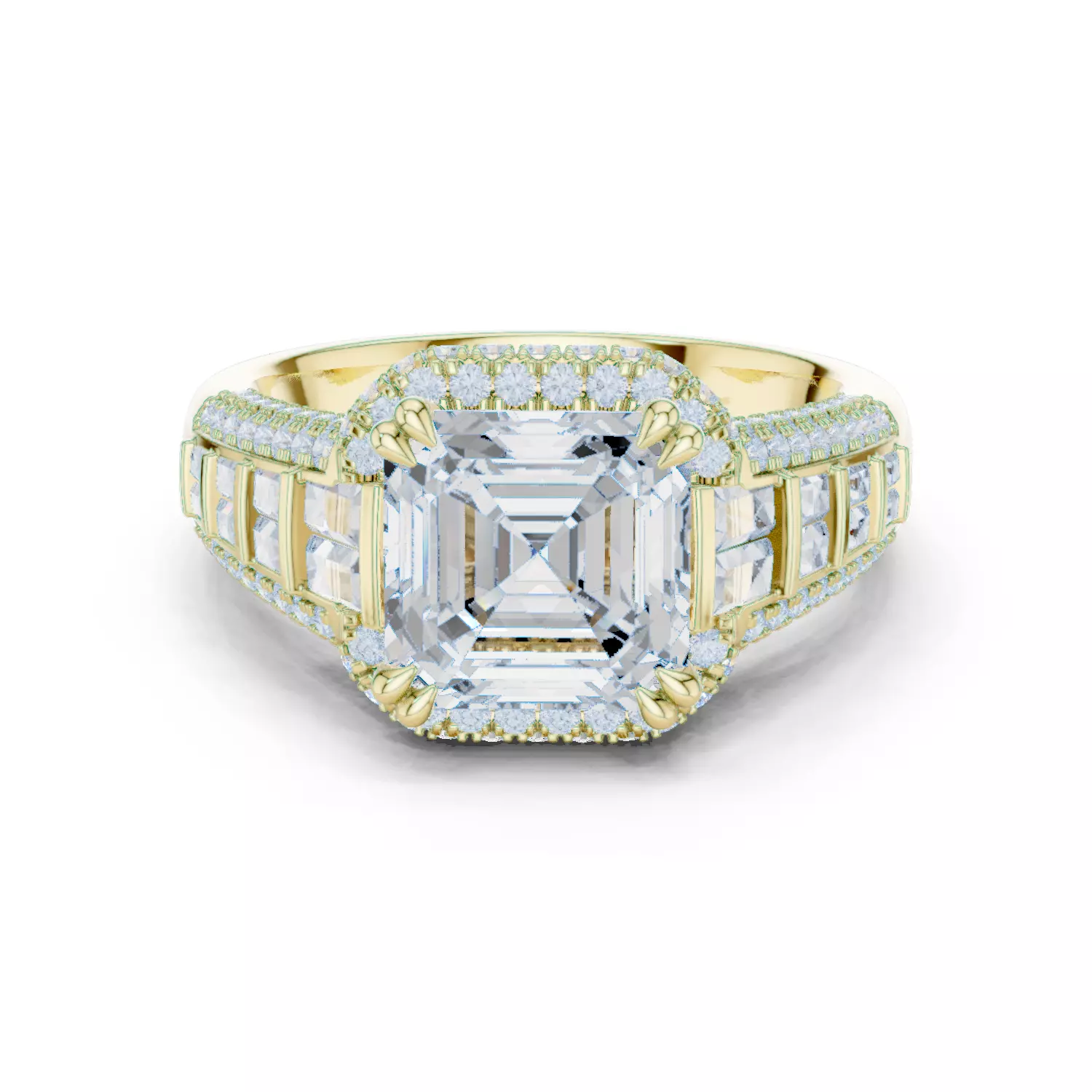 3CT Asscher Cut and Baguette Cut Wedding Ring 3DM STL Video 3D print model_13