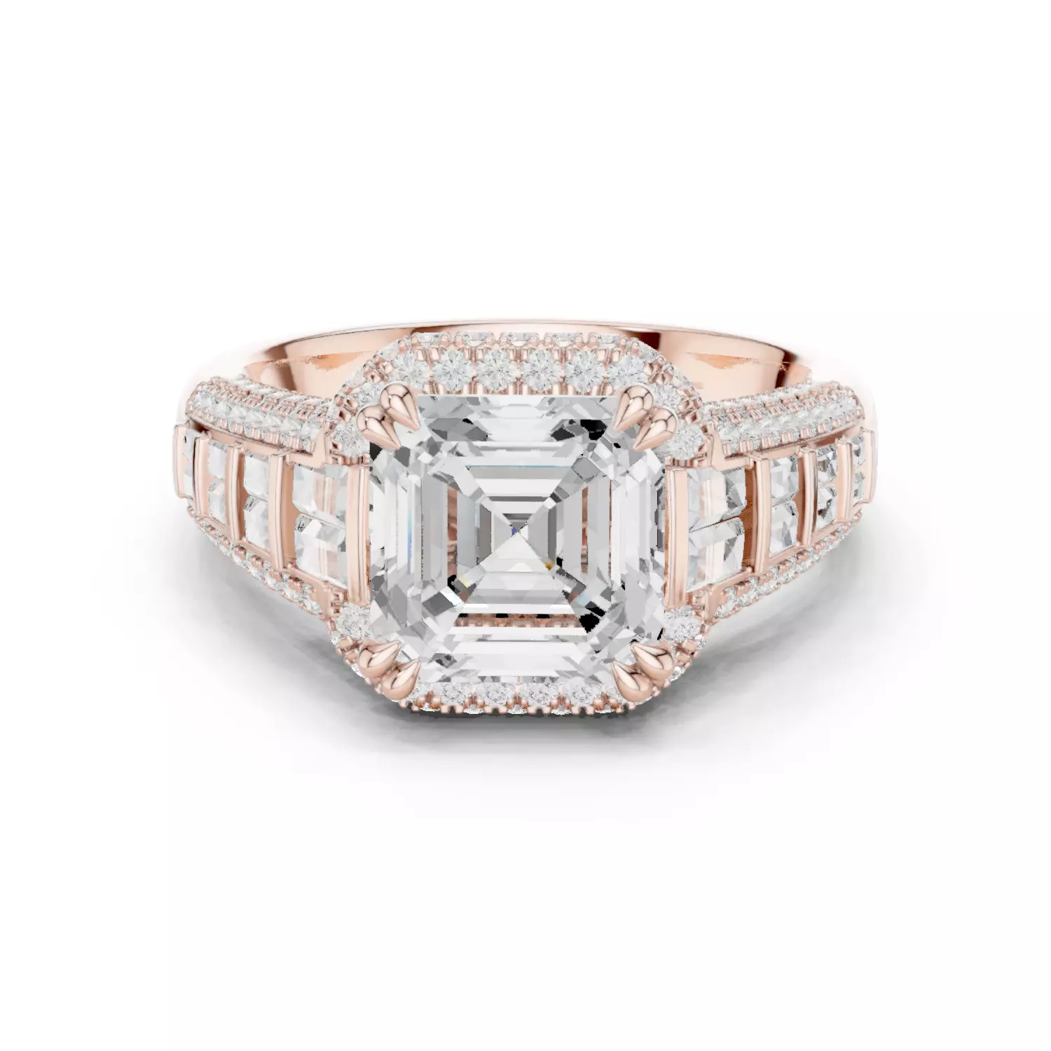 3CT Asscher Cut and Baguette Cut Wedding Ring 3DM STL Video 3D print model_12