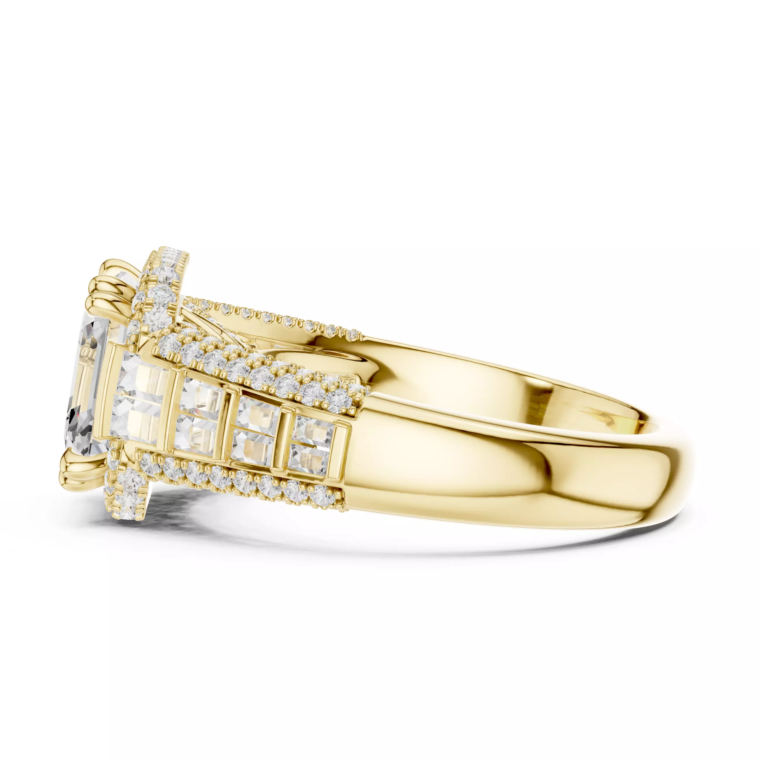 3CT Asscher Cut and Baguette Cut Wedding Ring 3DM STL Video 3D print model_8