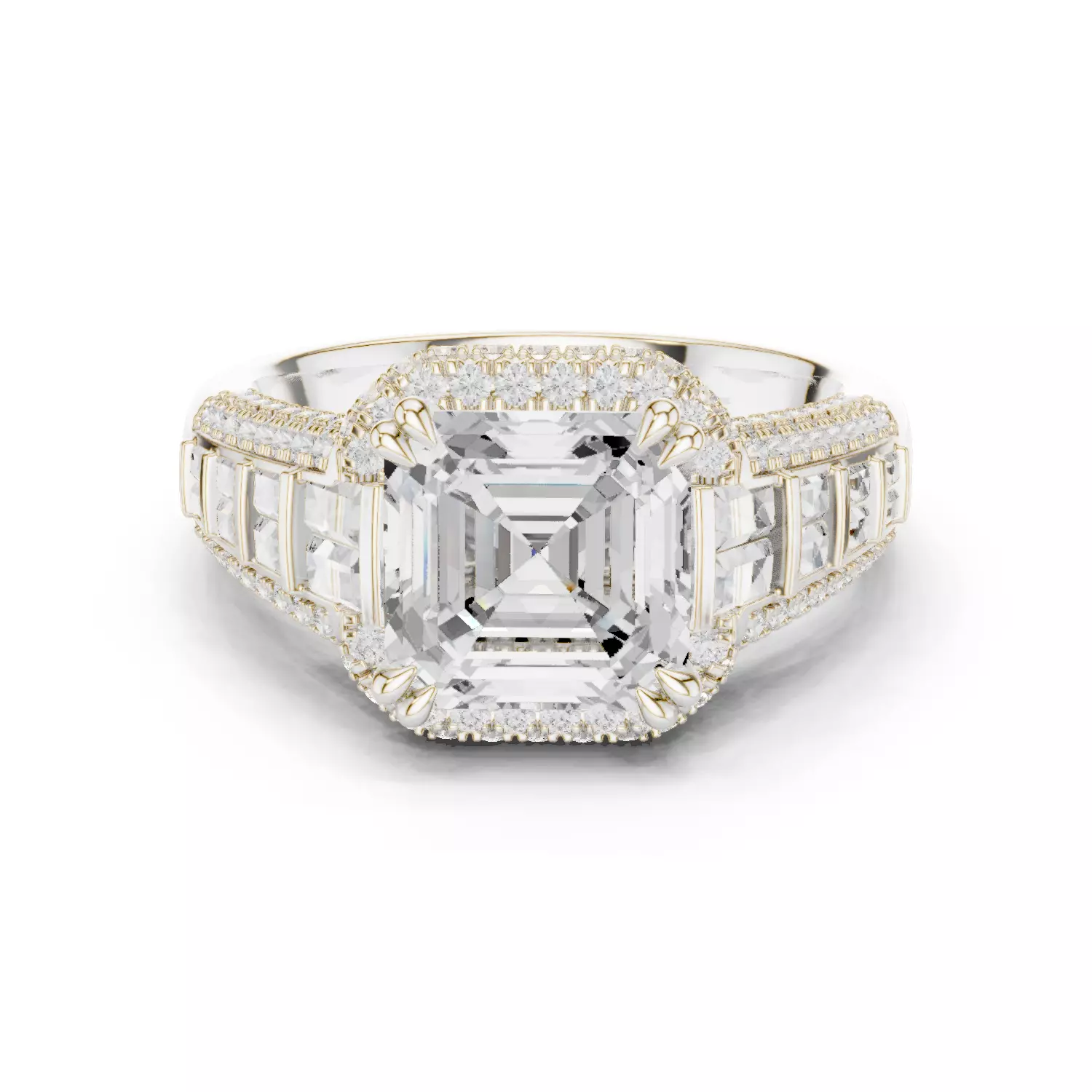 3CT Asscher Cut and Baguette Cut Wedding Ring 3DM STL Video 3D print model_14