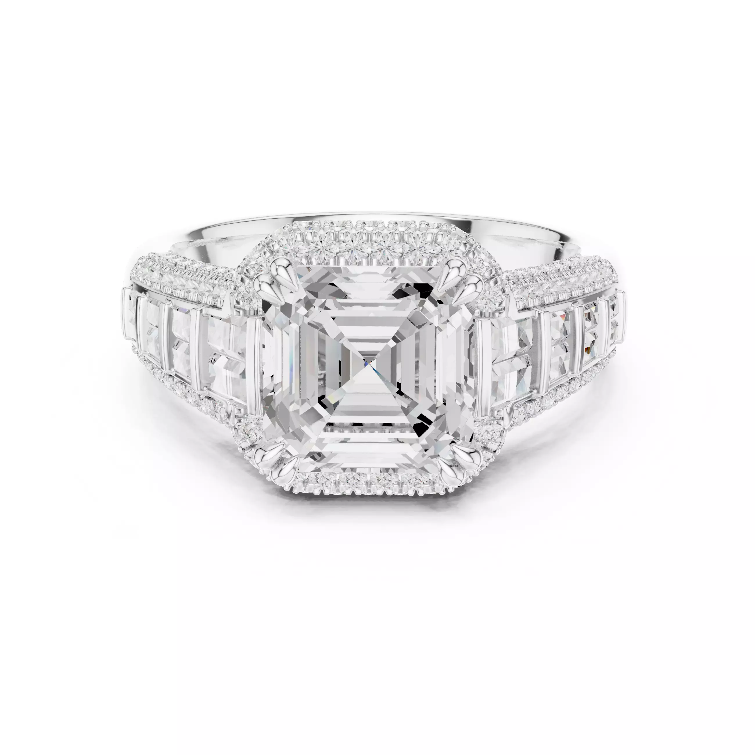 3CT Asscher Cut and Baguette Cut Wedding Ring 3DM STL Video 3D print model_2