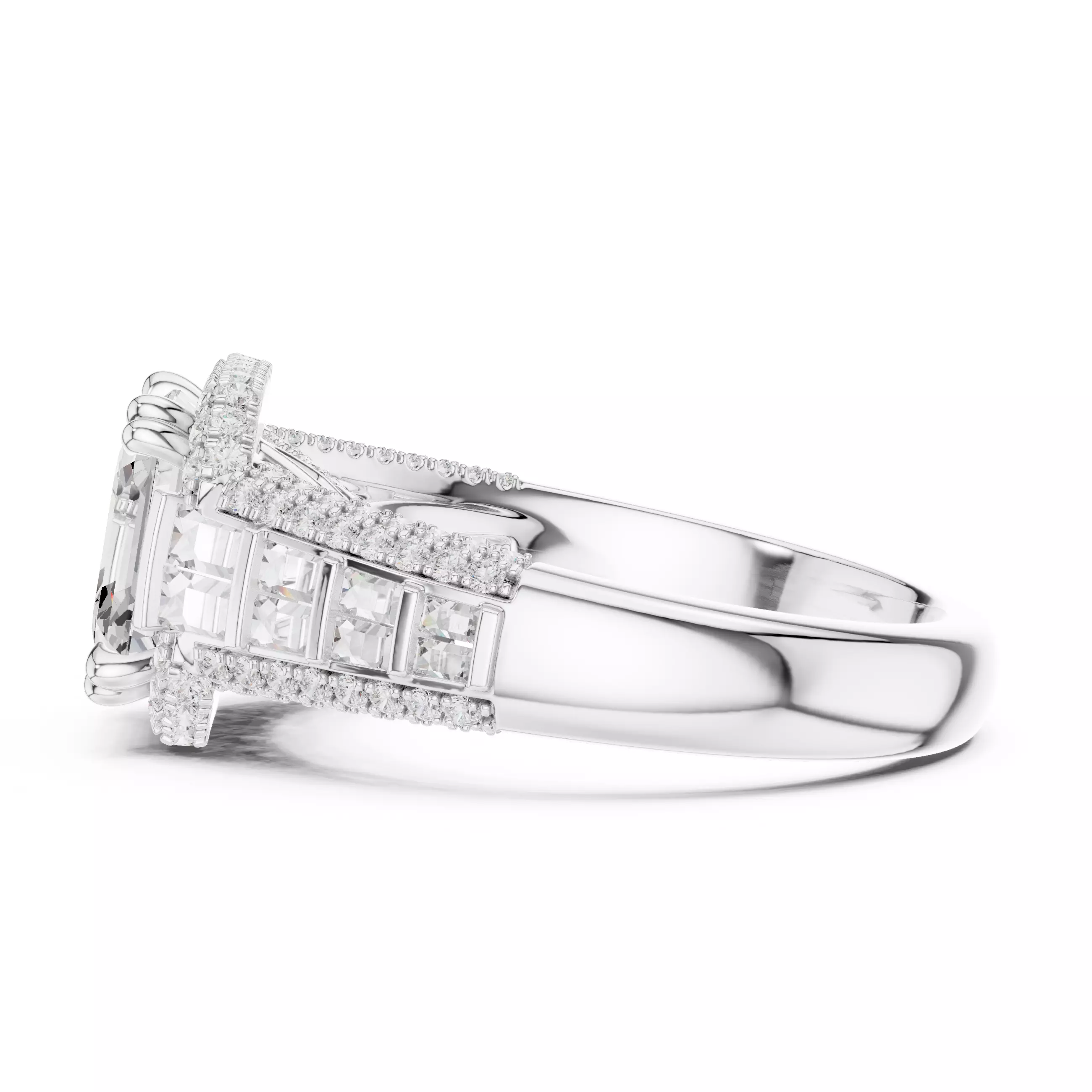 3CT Asscher Cut and Baguette Cut Wedding Ring 3DM STL Video 3D print model_11