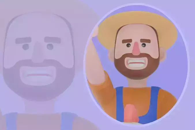 Stylized 3D Male Farmer Riding Chicken - Cartoon Character Model