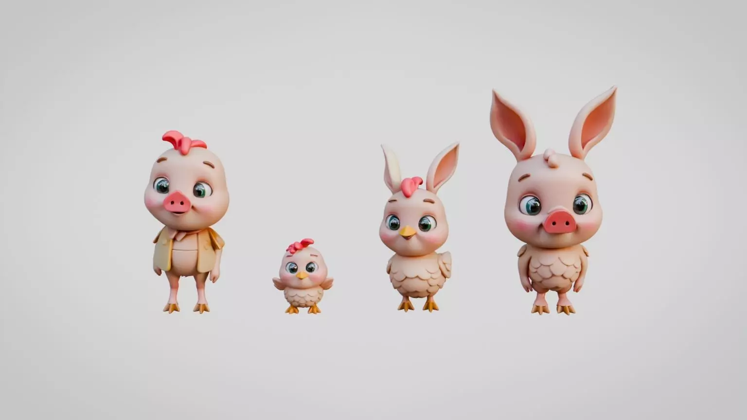 Chibi style farm animals set Low-poly 3D model
