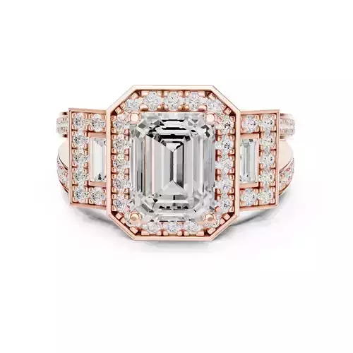 Emerald and Baguette Cut Diamond Wedding Ring 3DM STL Video