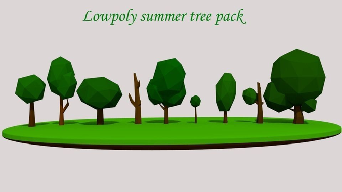 Lowpoly summer tree pack Free low-poly 3D model