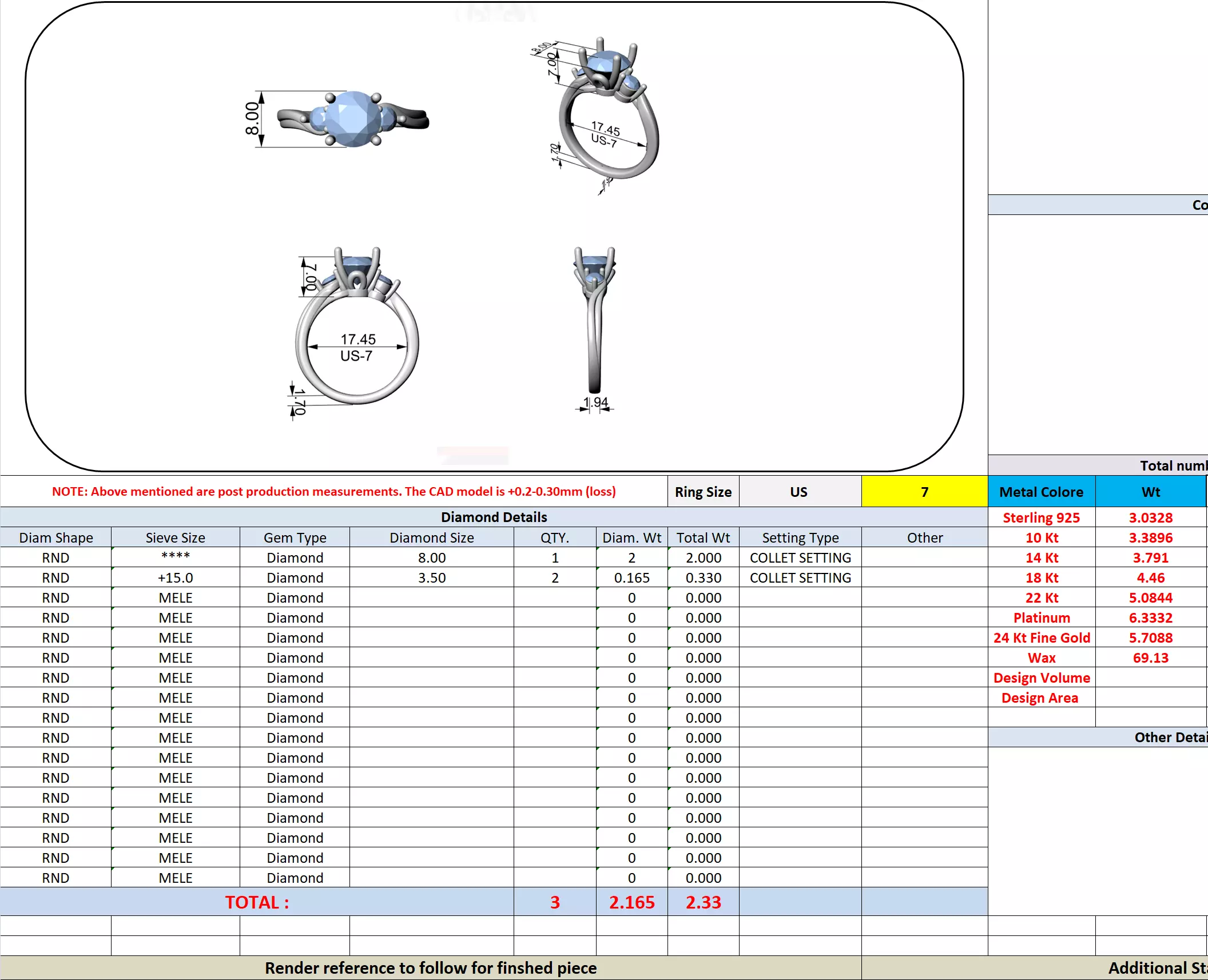 Three Diamond Round Cut Curved Engagement Ring 3DM STL Video 3D print model_16