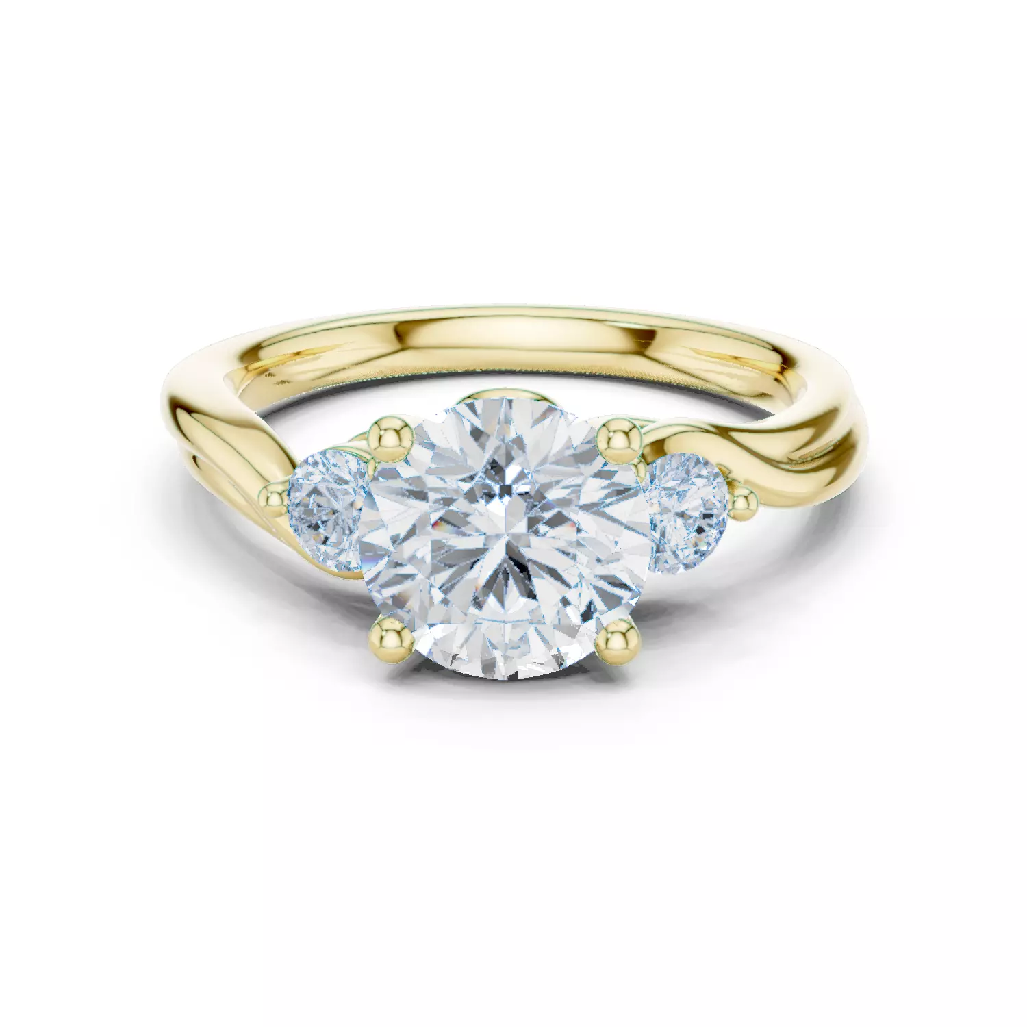 Three Diamond Round Cut Curved Engagement Ring 3DM STL Video 3D print model_13