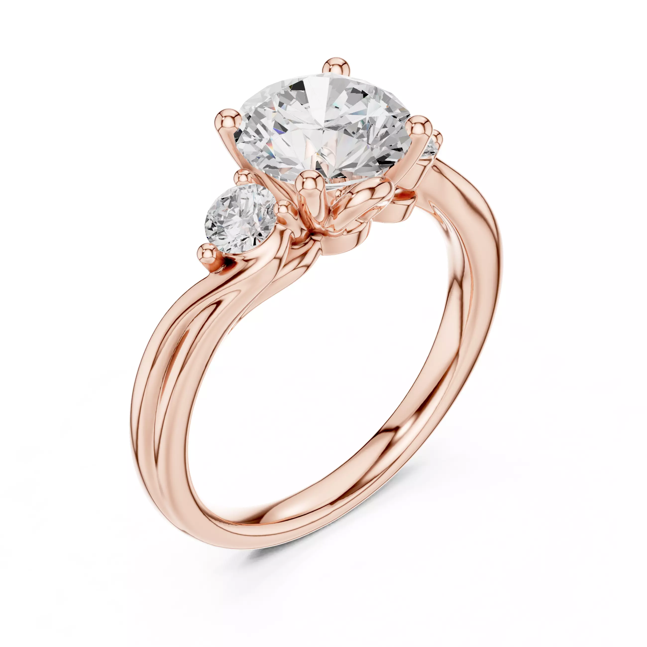 Three Diamond Round Cut Curved Engagement Ring 3DM STL Video 3D print model_4