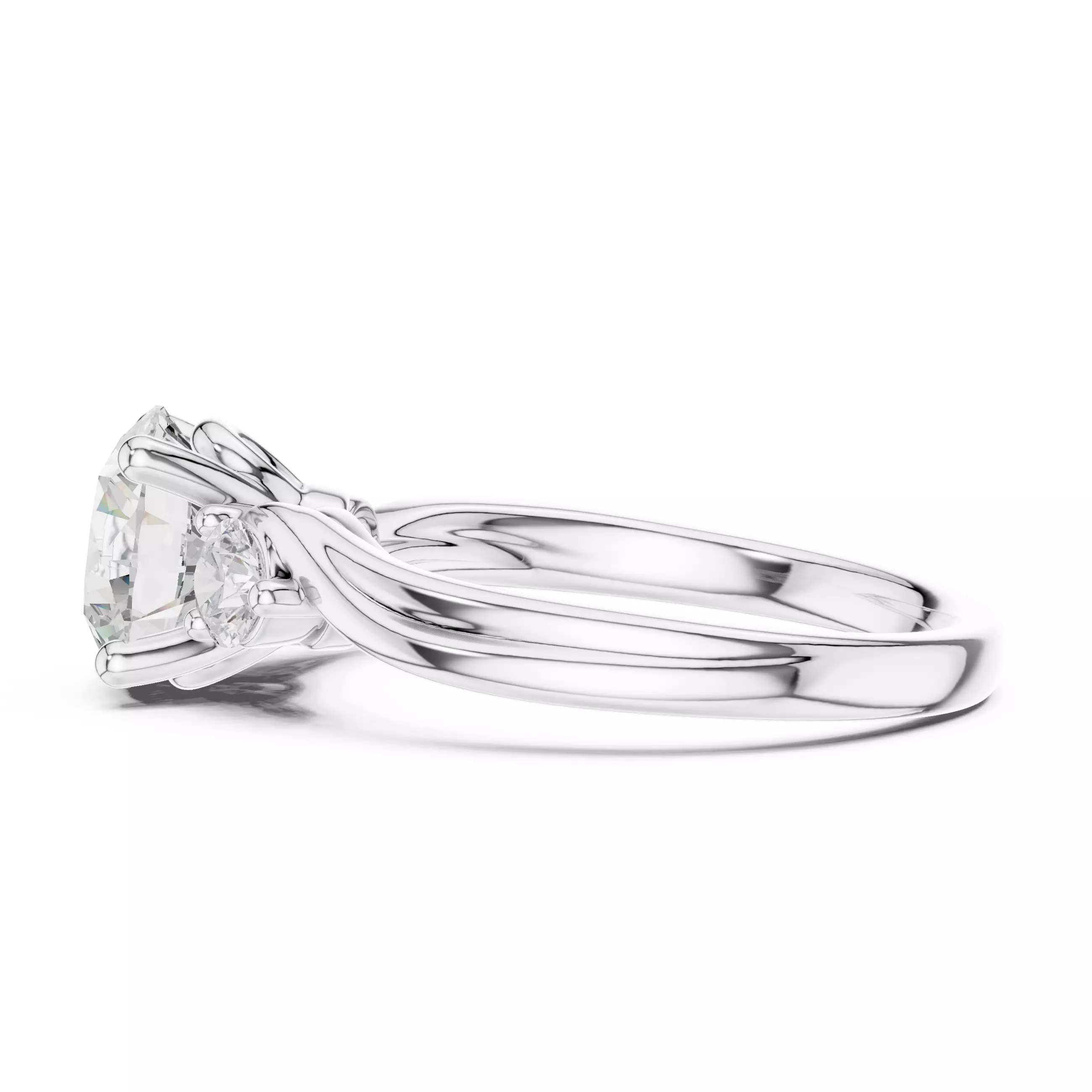 Three Diamond Round Cut Curved Engagement Ring 3DM STL Video 3D print model_11